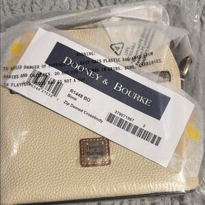 Dooney & Bourke Bone Pebbled Leather Zip Crossbody with Gold Hardware